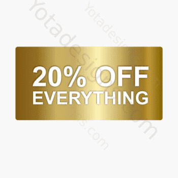 20% for shop, a graphic with gold background with white text